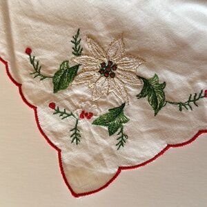 VINTAGE- Embroidered,Hand made, Bread Basket Cover/Liner. Xmas Holly W/R…